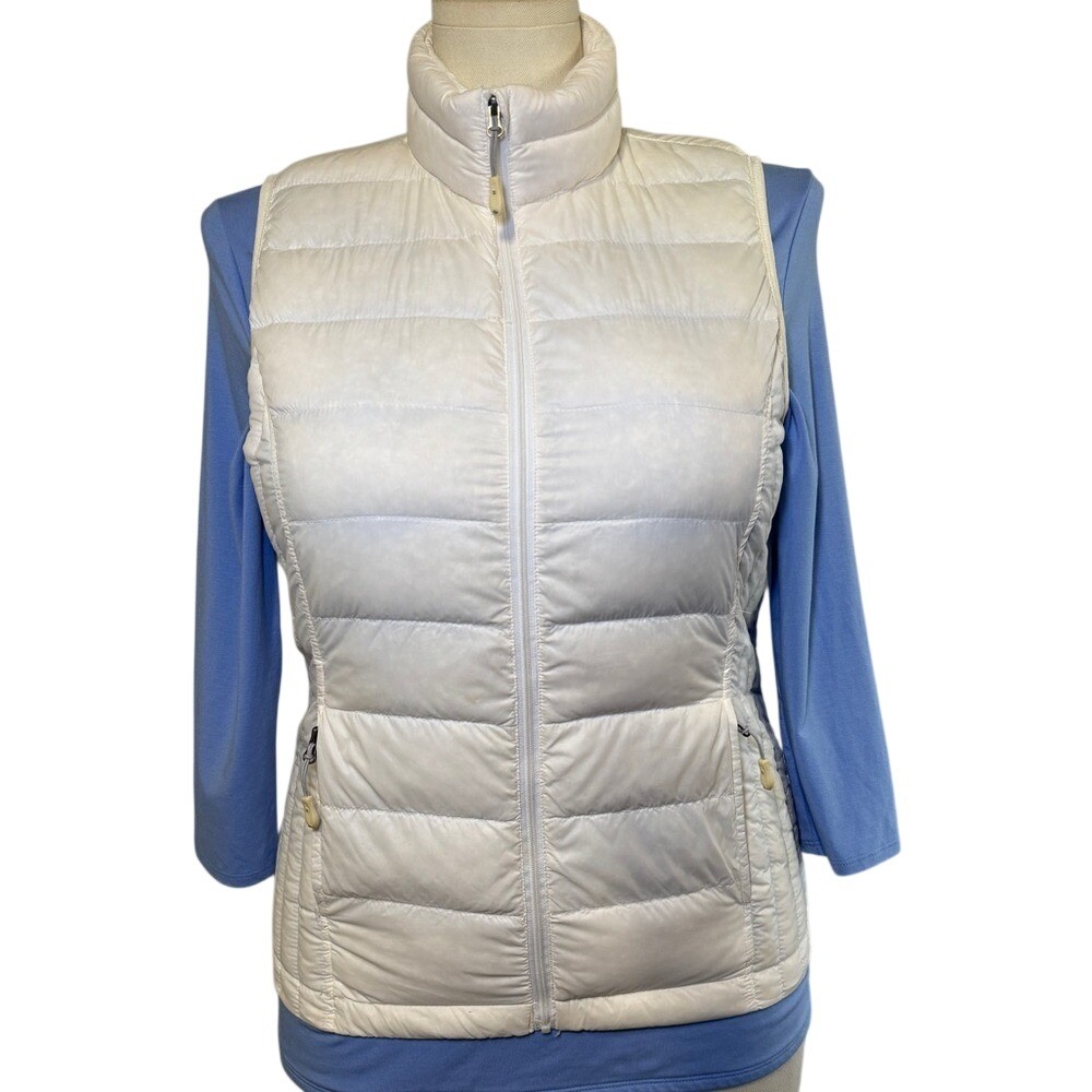 Heatkeep Womens White Quilted Puffer Vest Full Zip Stand Collar Medium